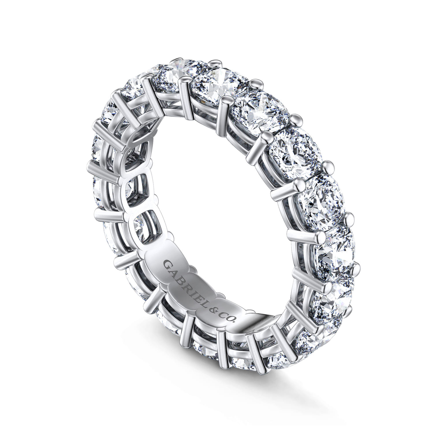 Eternity Band Wedding Ring in 14k White Gold with Cushion Cut Natural Diamond at Gabriel & Co. - Shot 3