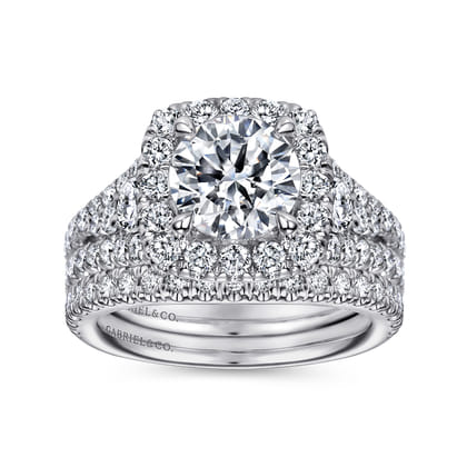 Alexia - 14K White Gold Round Halo Diamond Engagement Ring
