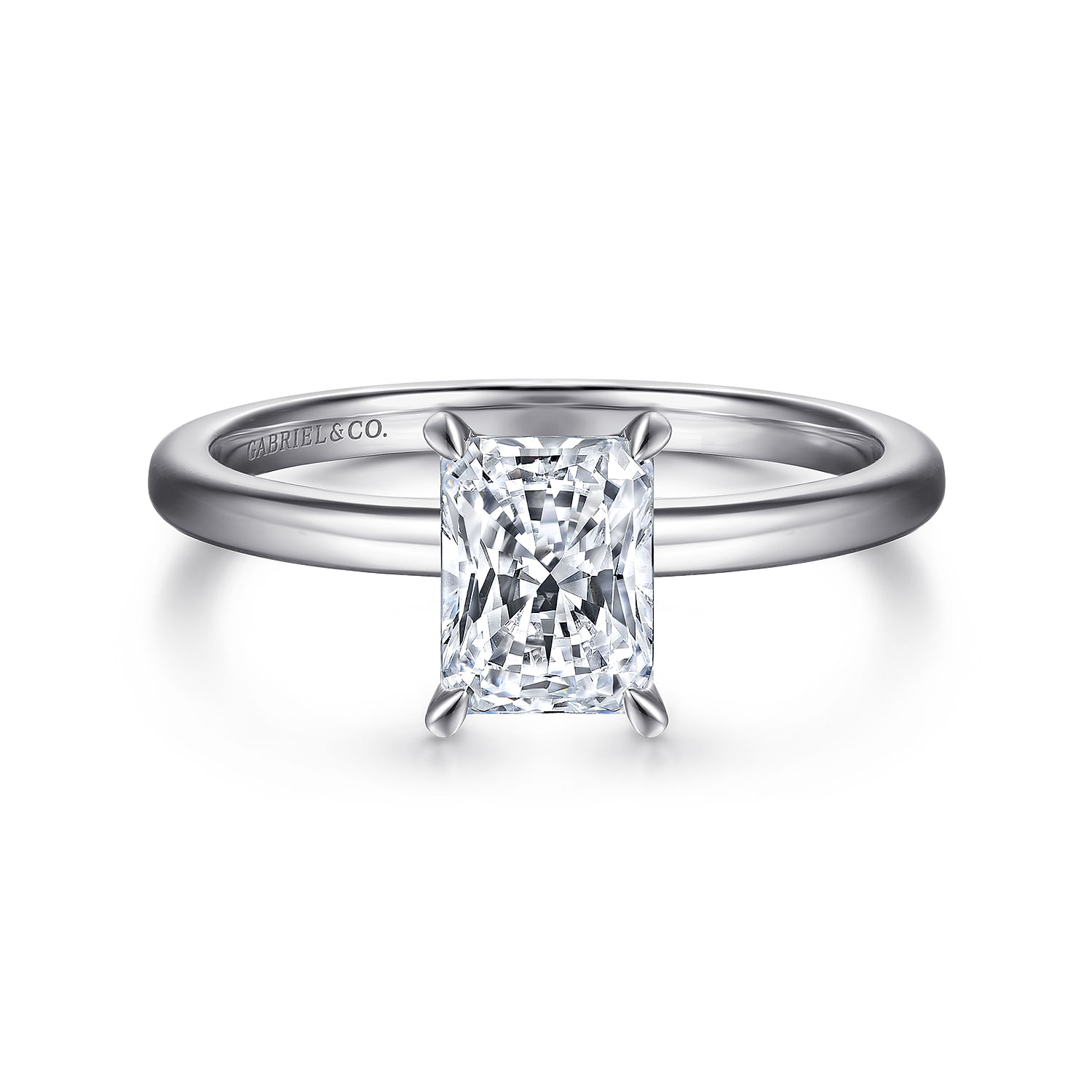 Ali - 14K White Gold Rectangular Radiant Cut Diamond Engagement Ring
