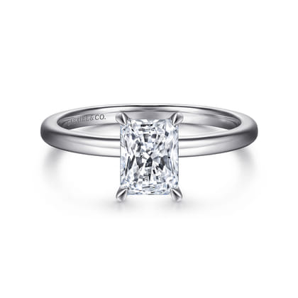 Ali - 14K White Gold Rectangular Radiant Cut Diamond Engagement Ring