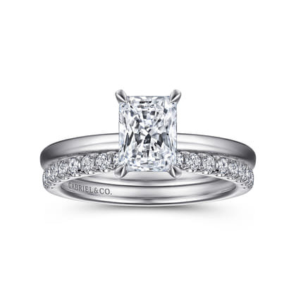 Ali - 14K White Gold Rectangular Radiant Cut Diamond Engagement Ring