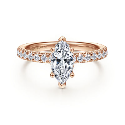 Alina - 14K Rose Gold Hidden Halo Marquise Shape Diamond Engagement Ring