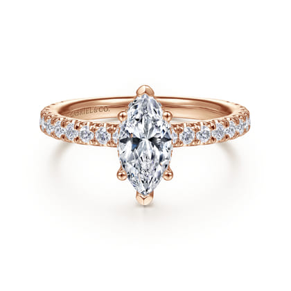 Alina - 14K Rose Gold Hidden Halo Marquise Shape Diamond Engagement Ring