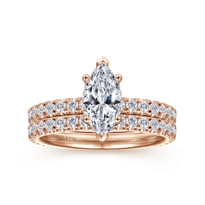 Alina - 14K Rose Gold Hidden Halo Marquise Shape Diamond Engagement Ring