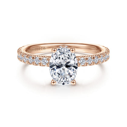 Alina - 14K Rose Gold Hidden Halo Oval Diamond Engagement Ring