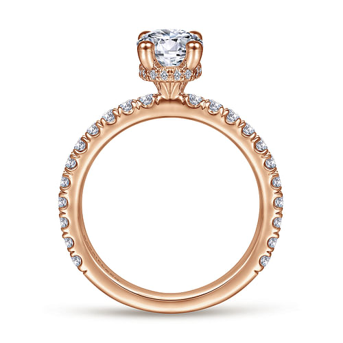 Alina - 14K Rose Gold Hidden Halo Oval Diamond Engagement Ring - 0.51 ct - Shot 2