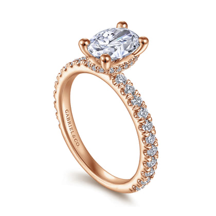 Alina - 14K Rose Gold Hidden Halo Oval Diamond Engagement Ring