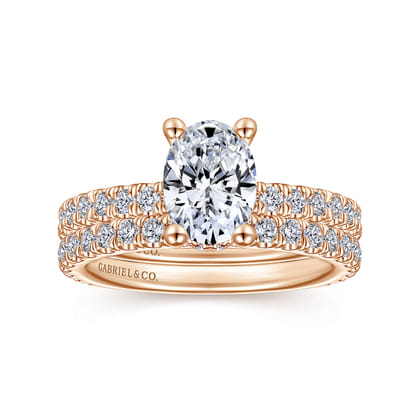 Alina - 14K Rose Gold Hidden Halo Oval Diamond Engagement Ring