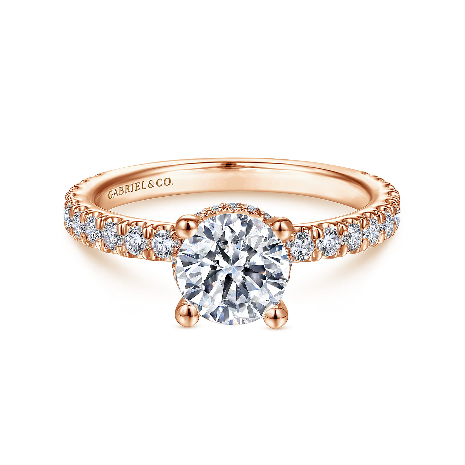 Alina - 14K Rose Gold Hidden Halo Round Diamond Engagement Ring