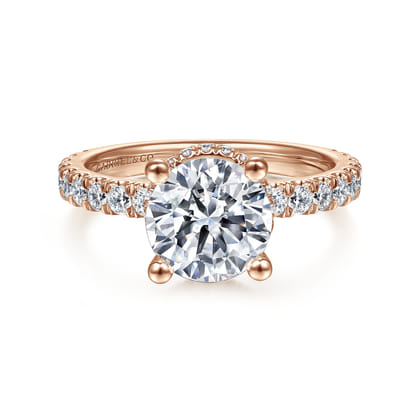 Alina - 14K Rose Gold Hidden Halo Round Diamond Engagement Ring