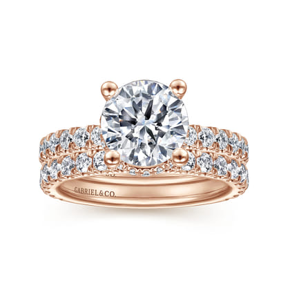Alina - 14K Rose Gold Hidden Halo Round Diamond Engagement Ring