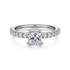 Alina - 14K White Gold Cushion Hidden Halo Diamond Engagement Ring