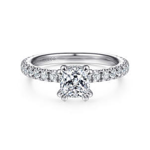 Alina - 14K White Gold Cushion Hidden Halo Diamond Engagement Ring