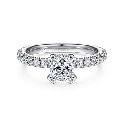 Alina - 14K White Gold Cushion Hidden Halo Diamond Engagement Ring