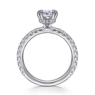 Alina - 14K White Gold Cushion Hidden Halo Diamond Engagement Ring