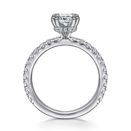 Alina - 14K White Gold Cushion Hidden Halo Diamond Engagement Ring