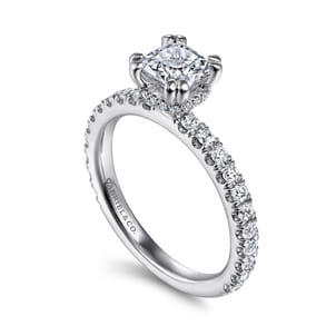 Alina - 14K White Gold Cushion Hidden Halo Diamond Engagement Ring