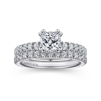 Alina - 14K White Gold Cushion Hidden Halo Diamond Engagement Ring