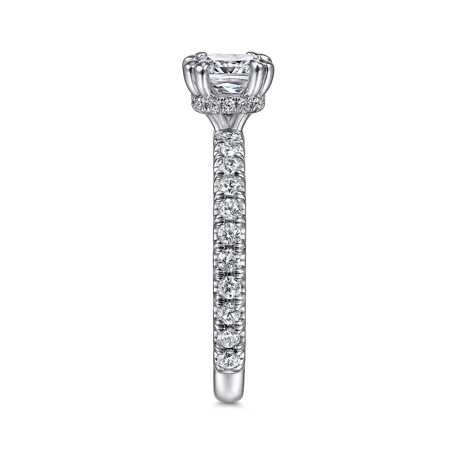 Alina - 14K White Gold Cushion Hidden Halo Diamond Engagement Ring