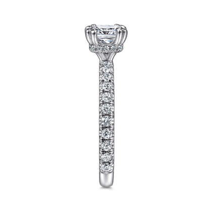 Alina - 14K White Gold Cushion Hidden Halo Diamond Engagement Ring