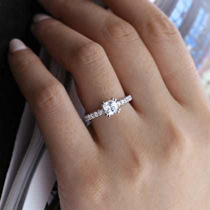 Alina - 14K White Gold Cushion Hidden Halo Diamond Engagement Ring
