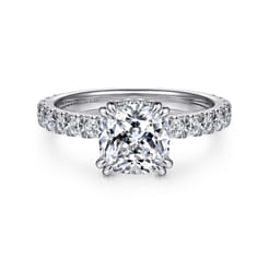 Alina - 14K White Gold Cushion Hidden Halo Diamond Engagement Ring