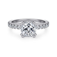 Alina - 14K White Gold Cushion Hidden Halo Diamond Engagement Ring