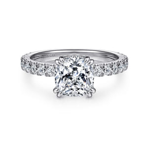Alina - 14K White Gold Cushion Hidden Halo Diamond Engagement Ring