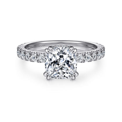 Alina - 14K White Gold Cushion Hidden Halo Diamond Engagement Ring