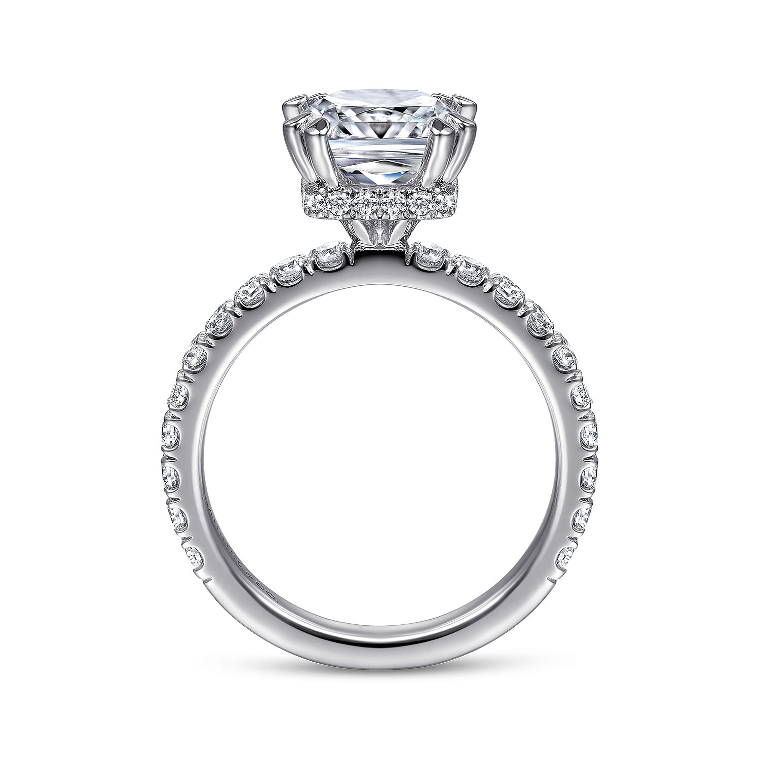 Alina - 14K White Gold Cushion Hidden Halo Diamond Engagement Ring
