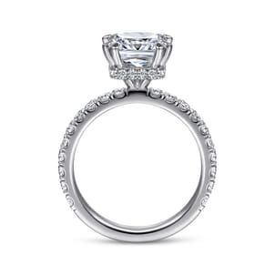 Alina - 14K White Gold Cushion Hidden Halo Diamond Engagement Ring