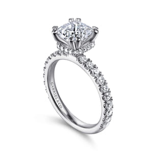 Alina - 14K White Gold Cushion Hidden Halo Diamond Engagement Ring