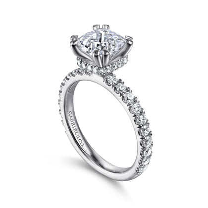 Alina - 14K White Gold Cushion Hidden Halo Diamond Engagement Ring