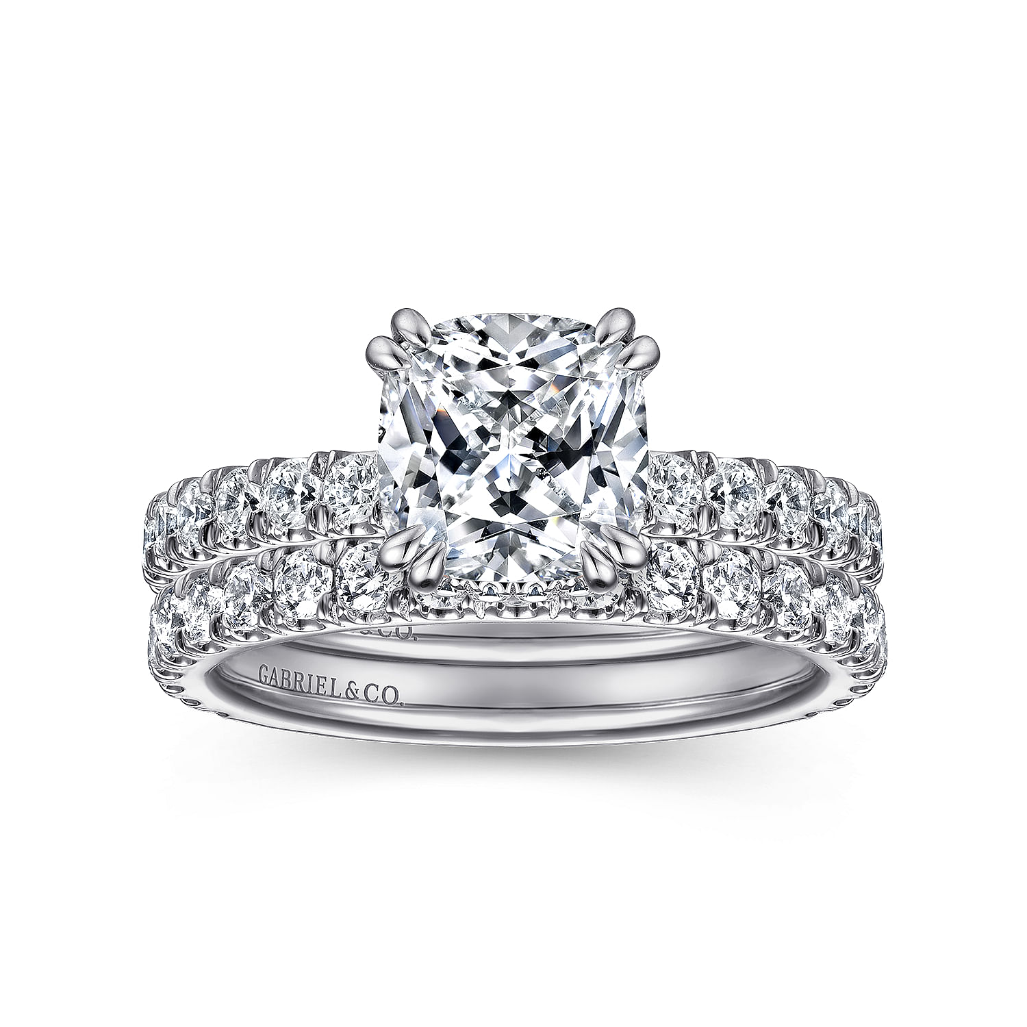 Alina - 14K White Gold Cushion Hidden Halo Diamond Engagement Ring