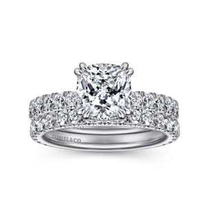 Alina - 14K White Gold Cushion Hidden Halo Diamond Engagement Ring