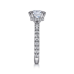 Alina - 14K White Gold Cushion Hidden Halo Diamond Engagement Ring