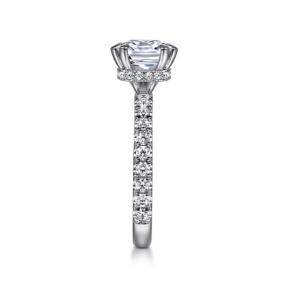 Alina - 14K White Gold Cushion Hidden Halo Diamond Engagement Ring