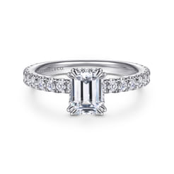 14K White Gold Hidden Halo Emerald Cut Diamond Engagement Ring