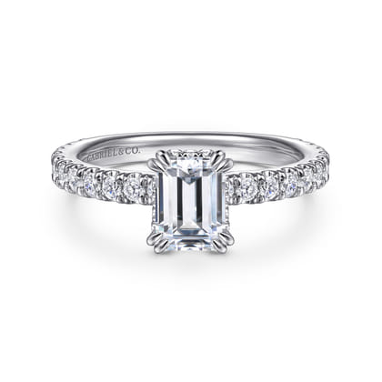 Alina - 14K White Gold Hidden Halo Emerald Cut Diamond Engagement Ring