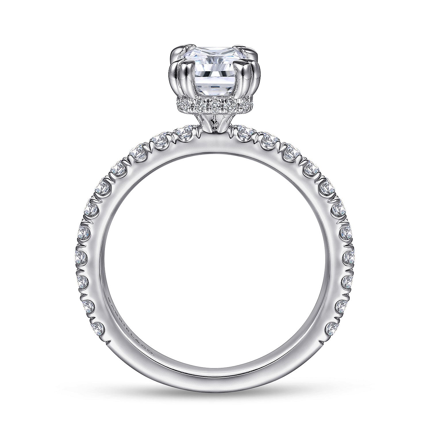 Alina - 14K White Gold Hidden Halo Emerald Cut Diamond Engagement Ring - 0.51 ct - Shot 2