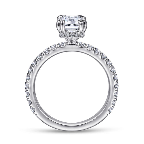 Alina - 14K White Gold Hidden Halo Emerald Cut Diamond Engagement Ring - 0.51 ct - Shot 2