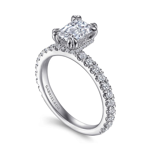 Alina - 14K White Gold Hidden Halo Emerald Cut Diamond Engagement Ring - 0.51 ct - Shot 3