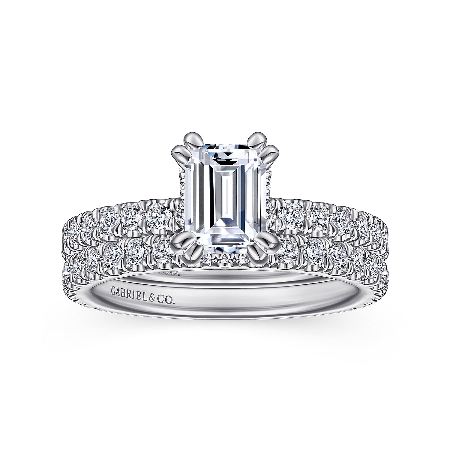 Alina - 14K White Gold Hidden Halo Emerald Cut Diamond Engagement Ring - 0.51 ct - Shot 4