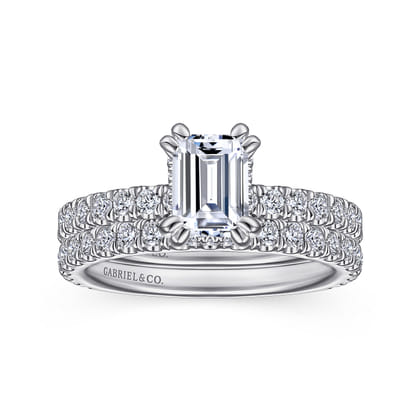 Alina - 14K White Gold Hidden Halo Emerald Cut Diamond Engagement Ring