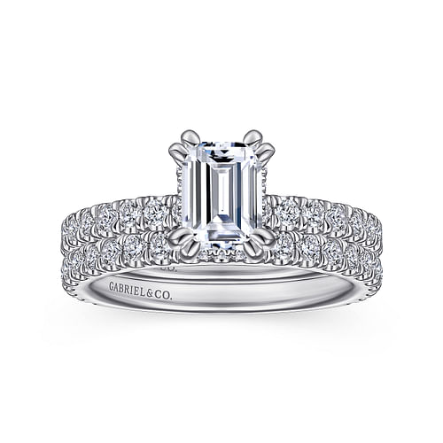 Alina - 14K White Gold Hidden Halo Emerald Cut Diamond Engagement Ring - 0.51 ct - Shot 4