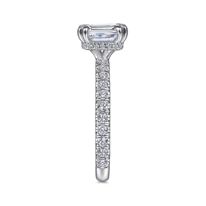 Alina - 14K White Gold Hidden Halo Emerald Cut Diamond Engagement Ring