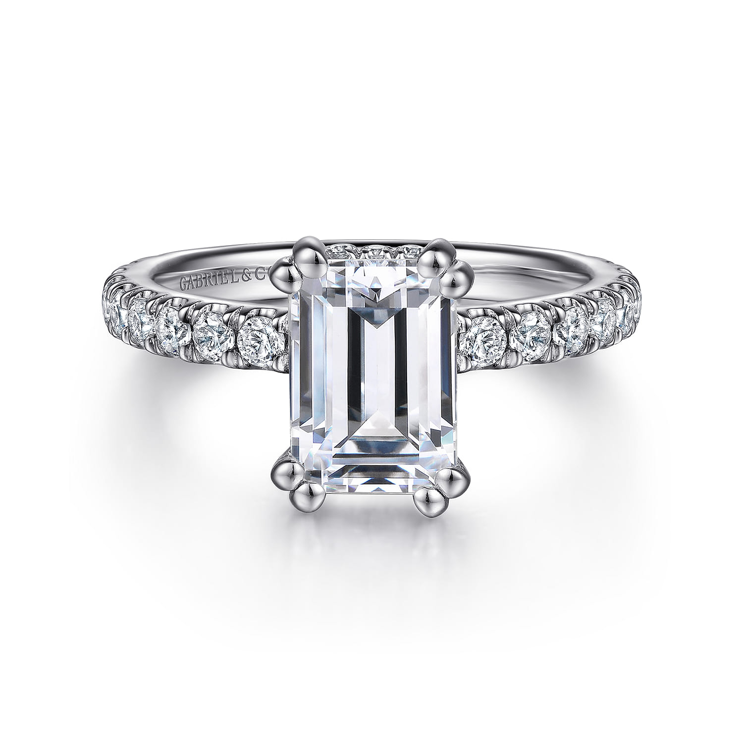 Alina - 14K White Gold Hidden Halo Emerald Cut Diamond Engagement Ring