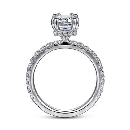 Alina - 14K White Gold Hidden Halo Emerald Cut Diamond Engagement Ring