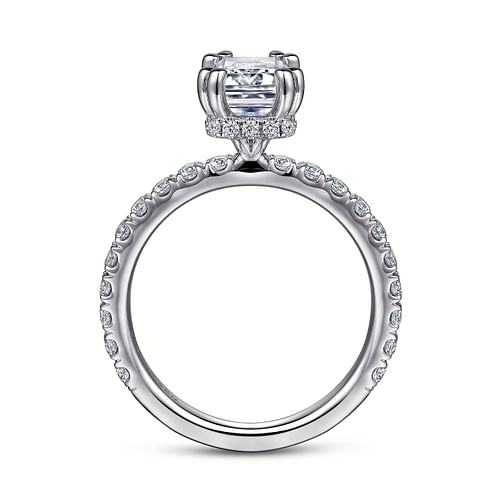 Alina - 14K White Gold Hidden Halo Emerald Cut Diamond Engagement Ring - 0.68 ct - Shot 2