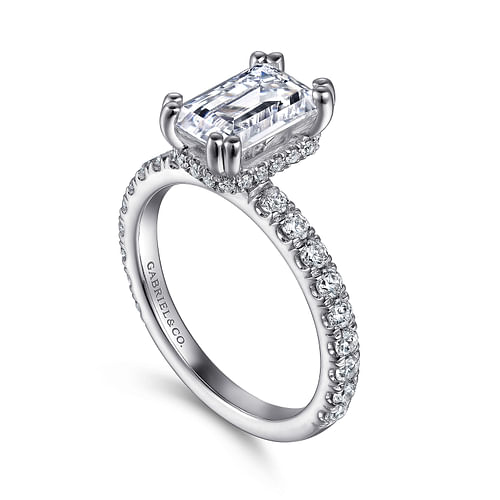 Alina - 14K White Gold Hidden Halo Emerald Cut Diamond Engagement Ring - 0.68 ct - Shot 3